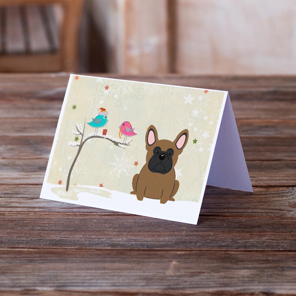 Christmas Presents between Friends French Bulldog - Brown Greeting Cards Pack of 8 Blank Cards with Envelopes Whimsical A7 Size 5x7