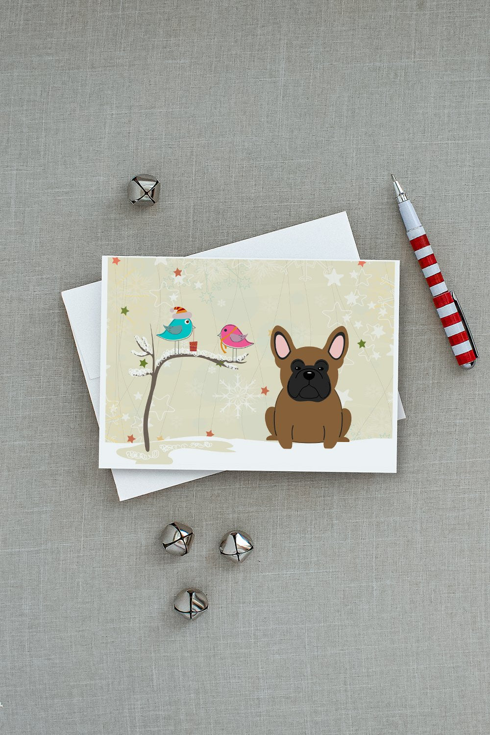 Christmas Presents between Friends French Bulldog - Brown Greeting Cards Pack of 8 Blank Cards with Envelopes Whimsical A7 Size 5x7