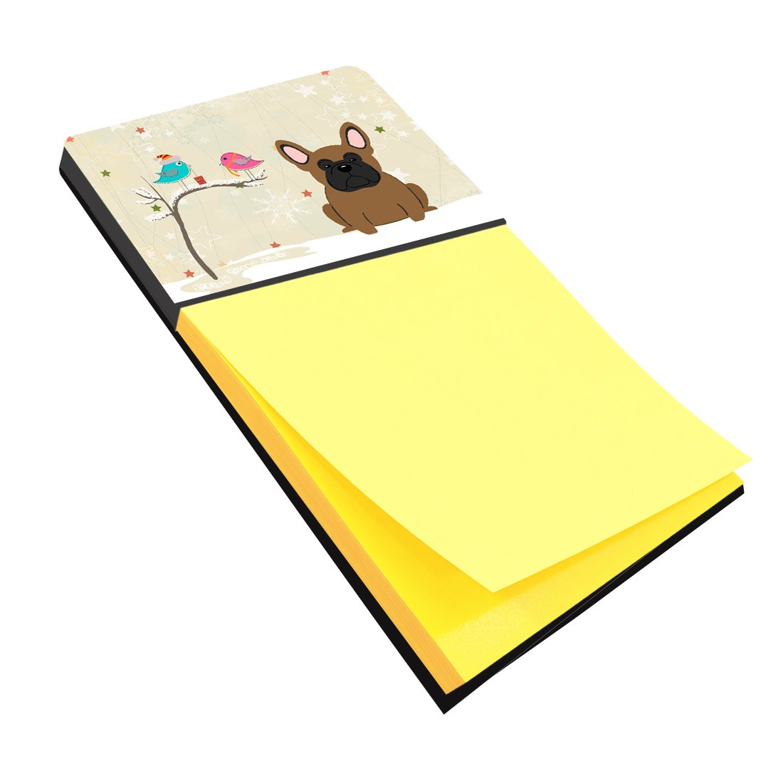Christmas Presents between Friends French Bulldog - Brown Watercolor Sticky Note Holder Refillable Dispenser Desk Accessory 3x3 Pad Gift