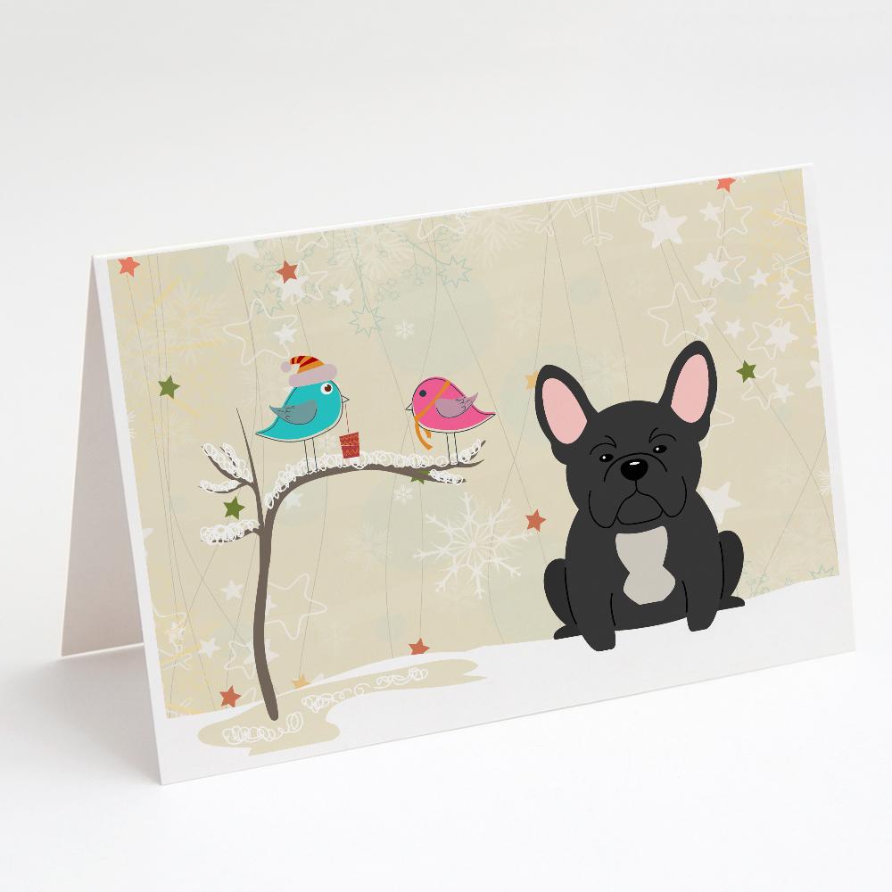 Christmas Presents between Friends French Bulldog - Black Greeting Cards Pack of 8 Blank Cards with Envelopes Whimsical A7 Size 5x7