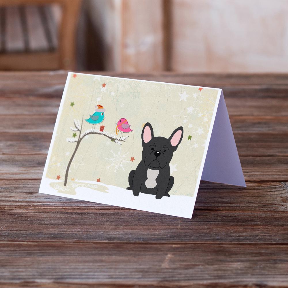 Christmas Presents between Friends French Bulldog - Black Greeting Cards Pack of 8 Blank Cards with Envelopes Whimsical A7 Size 5x7