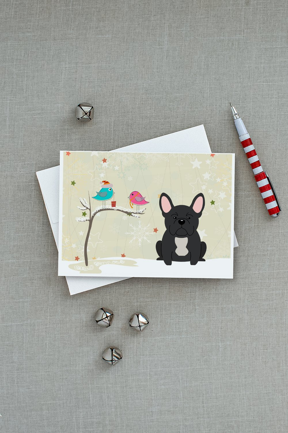 Christmas Presents between Friends French Bulldog - Black Greeting Cards Pack of 8 Blank Cards with Envelopes Whimsical A7 Size 5x7