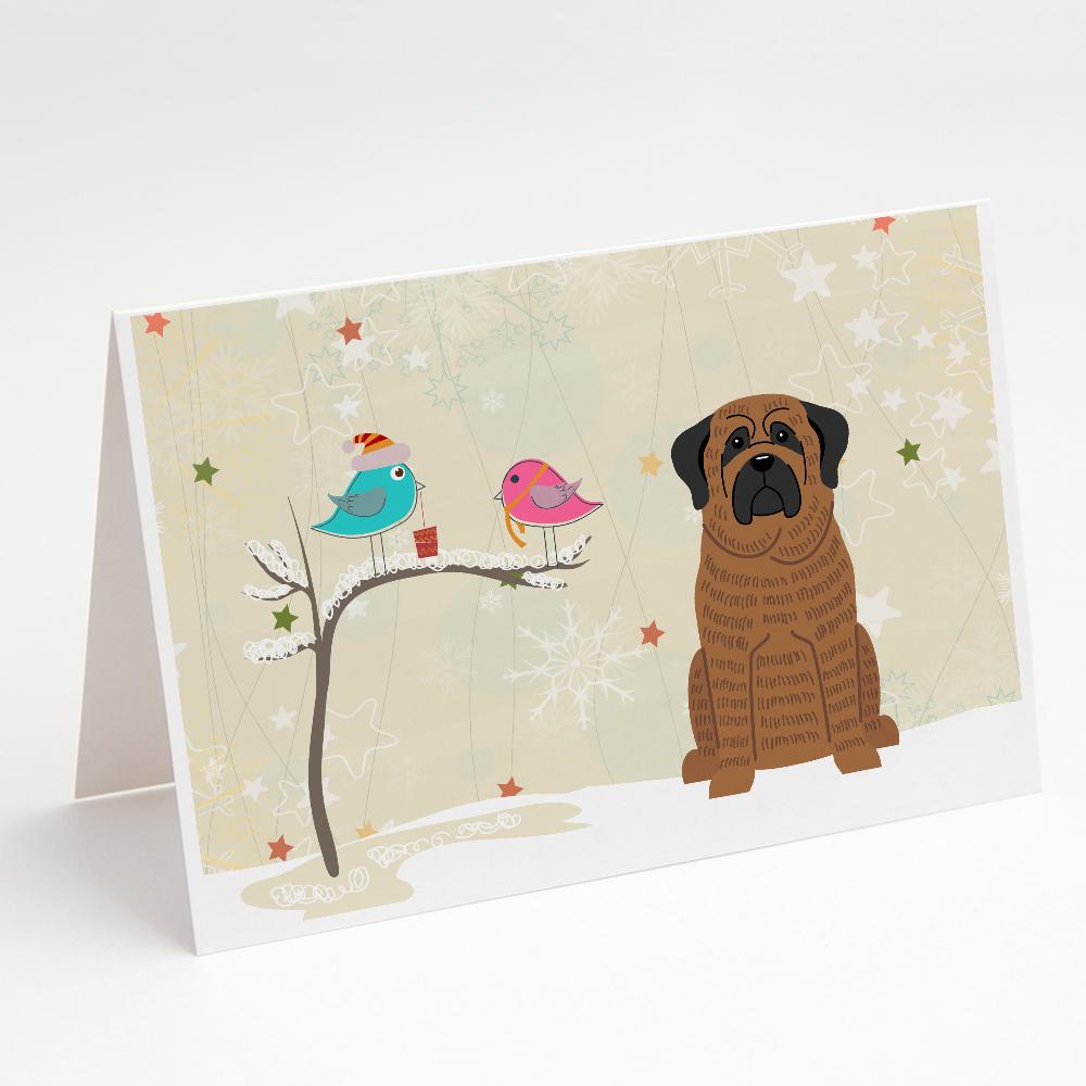 Christmas Presents between Friends Mastiff - Brindle Greeting Cards Pack of 8 Blank Cards with Envelopes Whimsical A7 Size 5x7