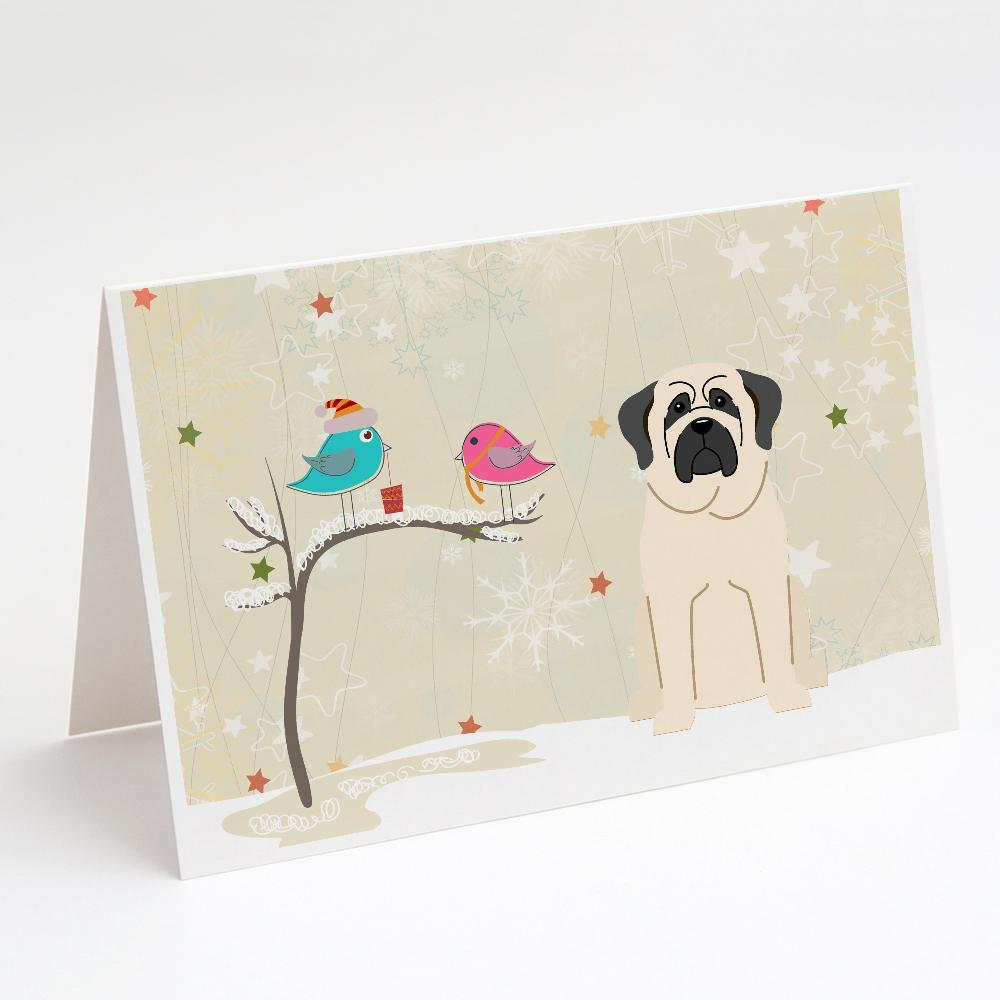 Christmas Presents between Friends Mastiff - White Greeting Cards Pack of 8 Blank Cards with Envelopes Whimsical A7 Size 5x7