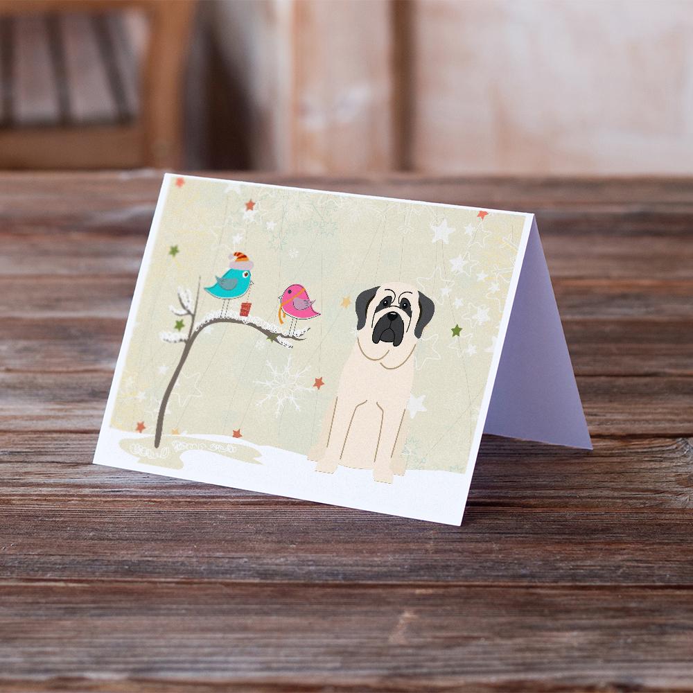 Christmas Presents between Friends Mastiff - White Greeting Cards Pack of 8 Blank Cards with Envelopes Whimsical A7 Size 5x7