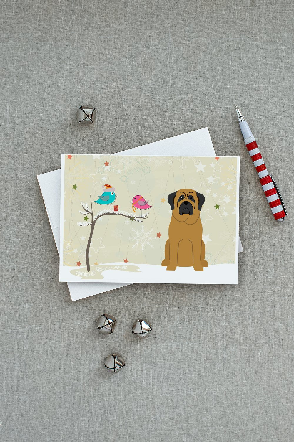 Christmas Presents between Friends Mastiff Greeting Cards Pack of 8 Blank Cards with Envelopes Whimsical A7 Size 5x7
