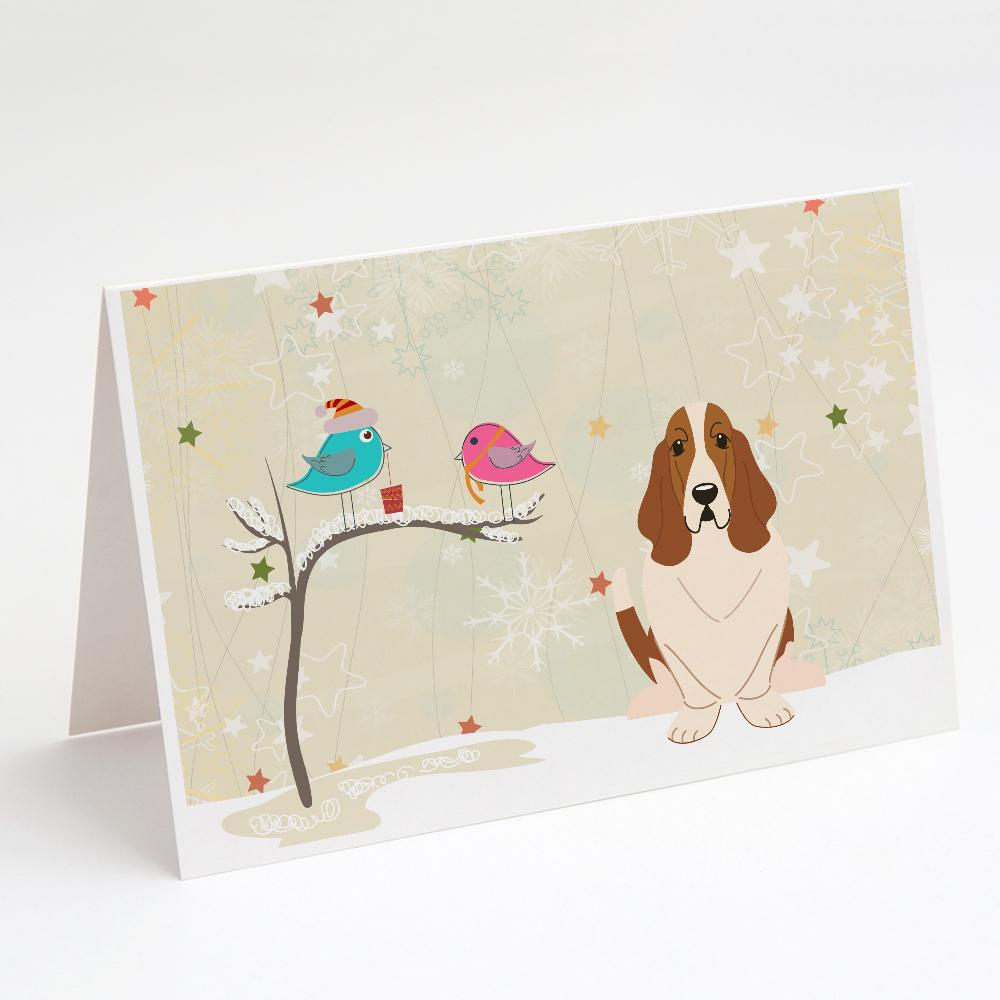 Christmas Presents between Friends Basset Hound Greeting Cards Pack of 8 Blank Cards with Envelopes Whimsical A7 Size 5x7