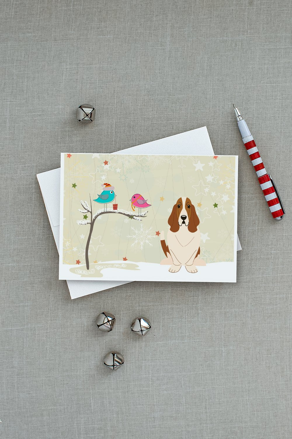 Christmas Presents between Friends Basset Hound Greeting Cards Pack of 8 Blank Cards with Envelopes Whimsical A7 Size 5x7