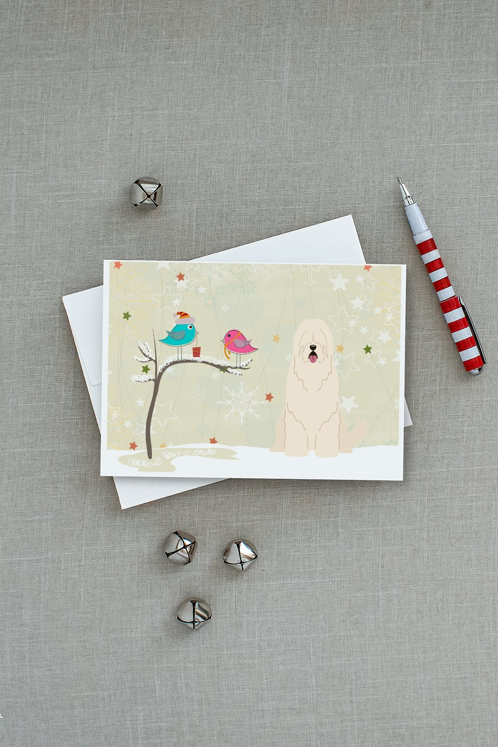 Christmas Presents between Friends South Russian Sheepdog Greeting Cards Pack of 8 Blank Cards with Envelopes Whimsical A7 Size 5x7