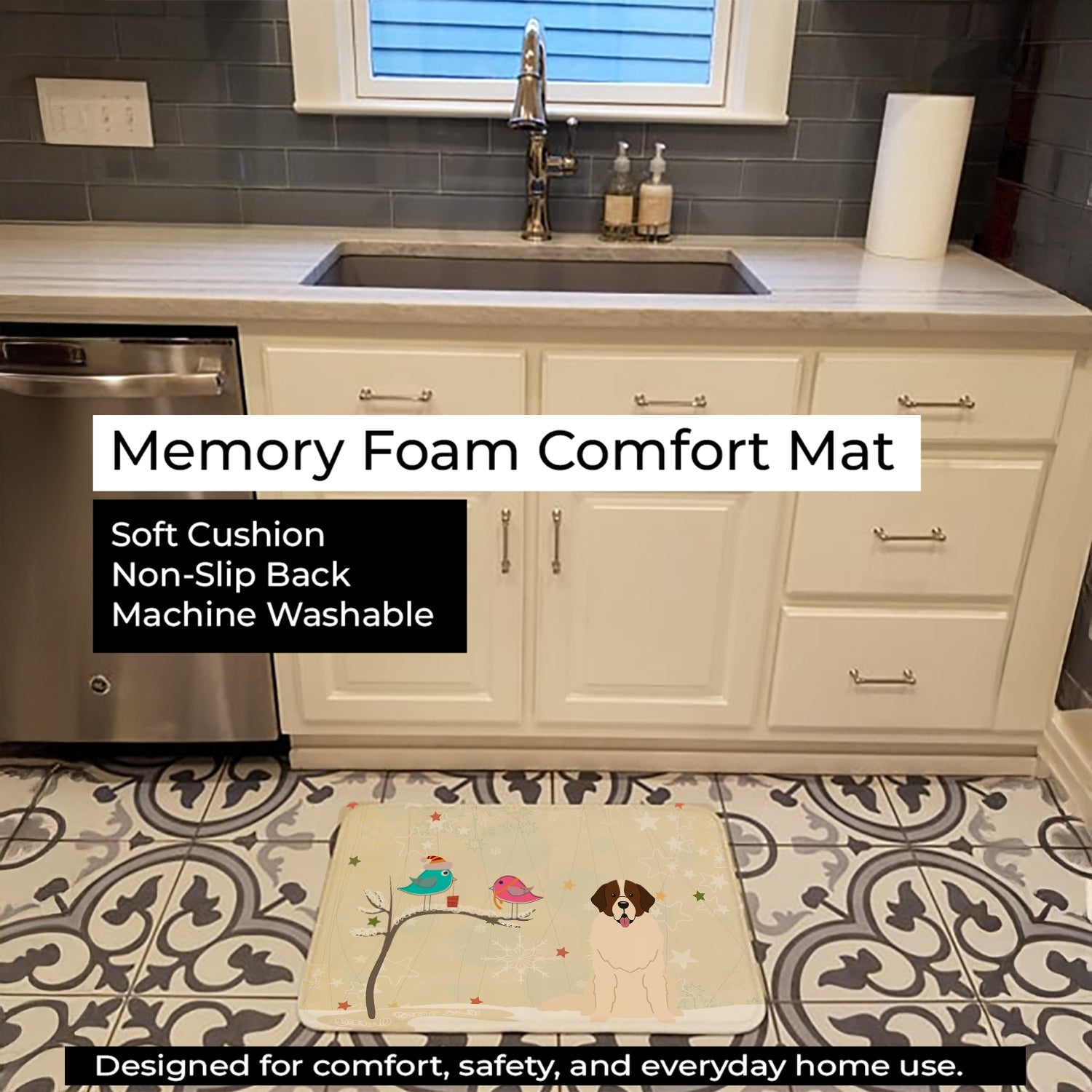 Christmas Presents between Friends Moscow Watchdog Memory Foam Kitchen Mat Machine Washable Anti-Fatigue Cushion Comfort Bath or Kitchen Rug