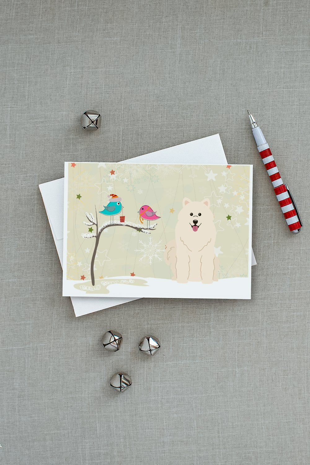 Christmas Presents between Friends Samoyed Greeting Cards Pack of 8 Blank Cards with Envelopes Whimsical A7 Size 5x7
