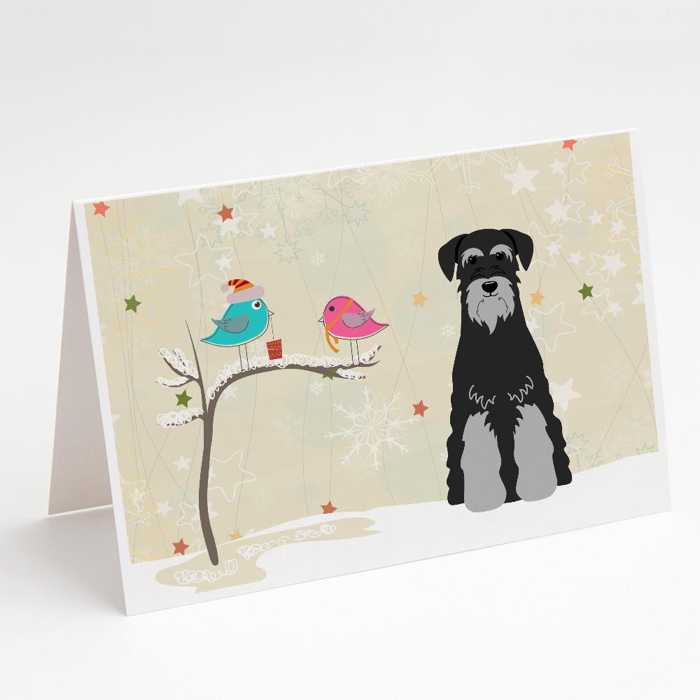 Christmas Presents between Friends Schnauzer - Black and Grey Greeting Cards Pack of 8 Blank Cards with Envelopes Whimsical A7 Size 5x7