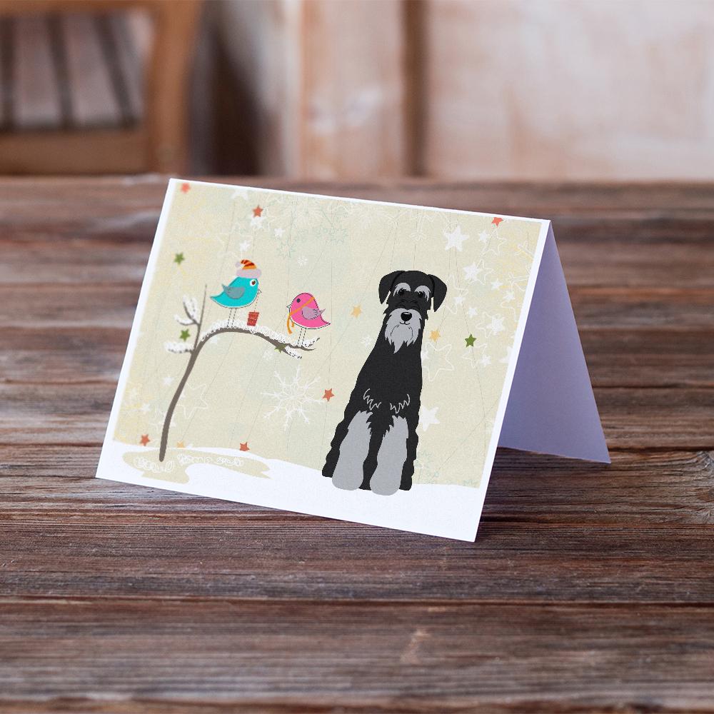 Christmas Presents between Friends Schnauzer - Black and Grey Greeting Cards Pack of 8 Blank Cards with Envelopes Whimsical A7 Size 5x7