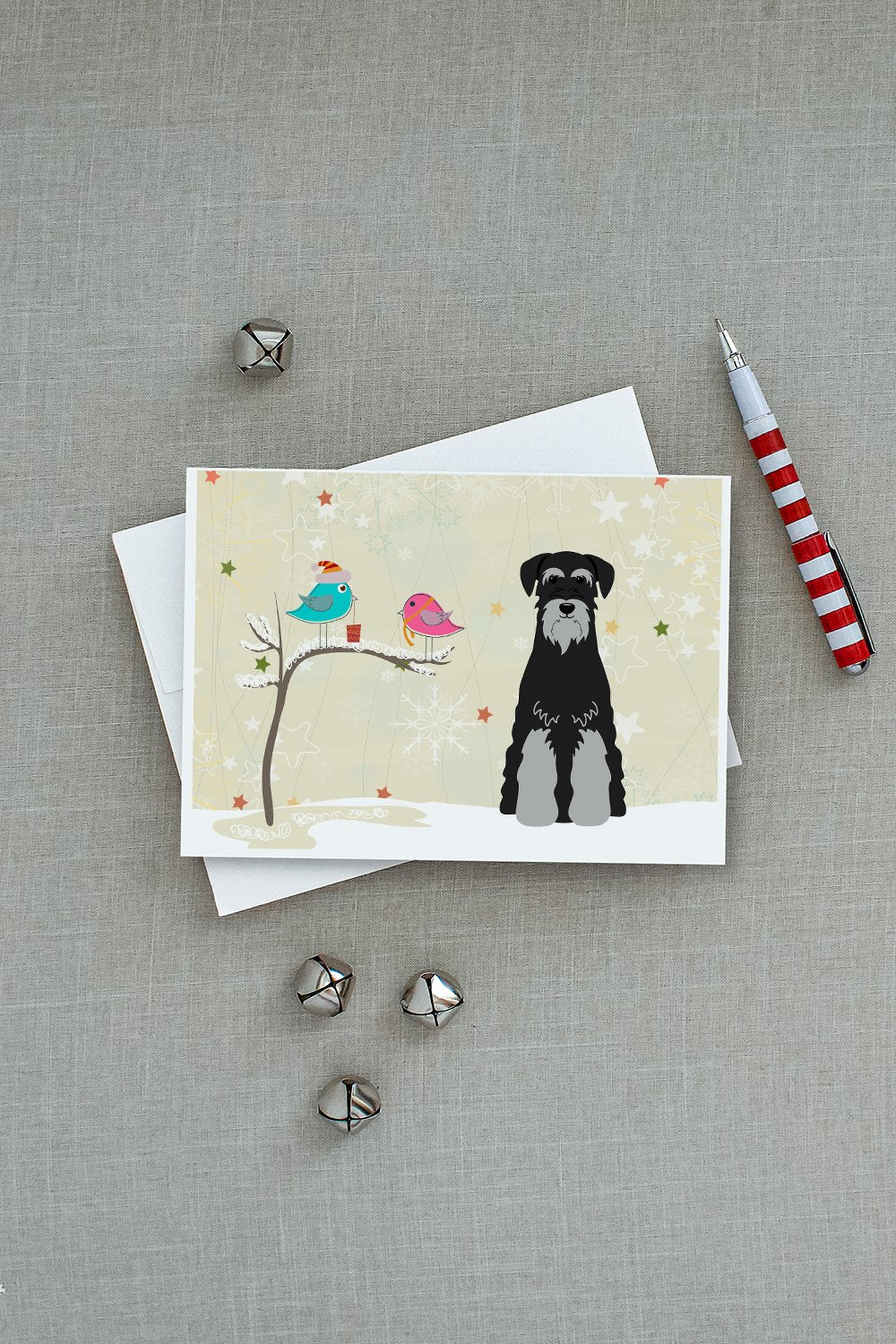 Christmas Presents between Friends Schnauzer - Black and Grey Greeting Cards Pack of 8 Blank Cards with Envelopes Whimsical A7 Size 5x7