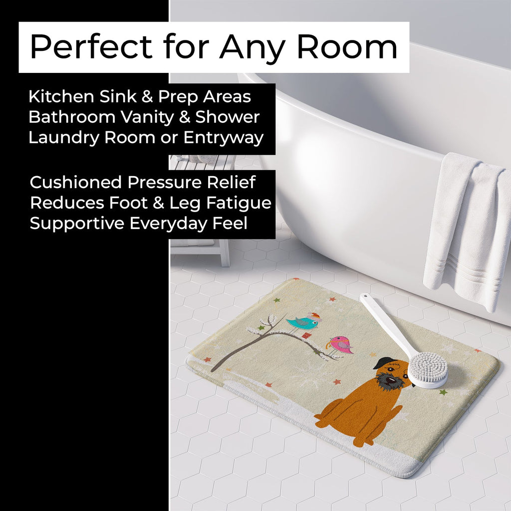 Christmas Presents between Friends Border Terrier Memory Foam Kitchen Mat Machine Washable Anti-Fatigue Cushion Comfort Bath or Kitchen Rug