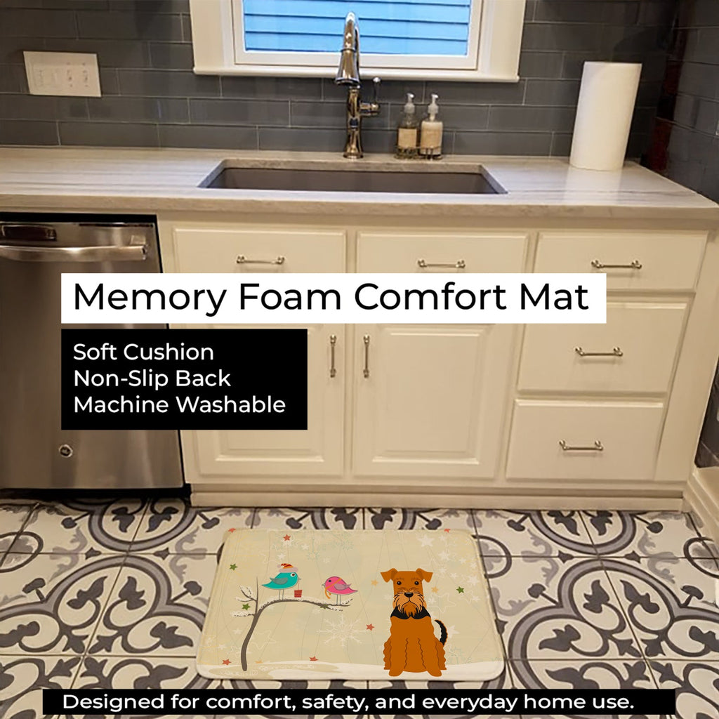 Christmas Presents between Friends Airedale Terrier Memory Foam Kitchen Mat Machine Washable Anti-Fatigue Cushion Comfort Bath or Kitchen Rug