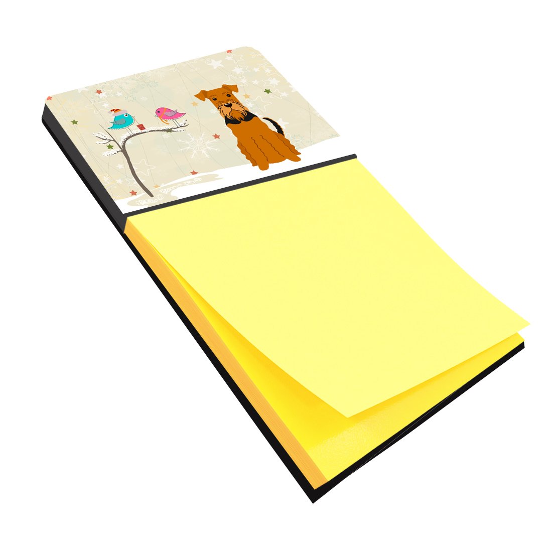Christmas Presents between Friends Airedale Terrier Watercolor Sticky Note Holder Refillable Dispenser Desk Accessory 3x3 Pad Gift