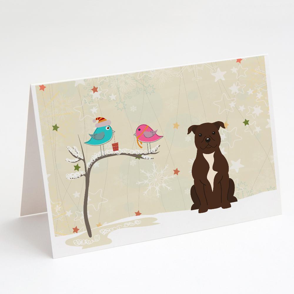 Christmas Presents between Friends Bull Terrier - Chocolate Greeting Cards Pack of 8 Blank Cards with Envelopes Whimsical A7 Size 5x7