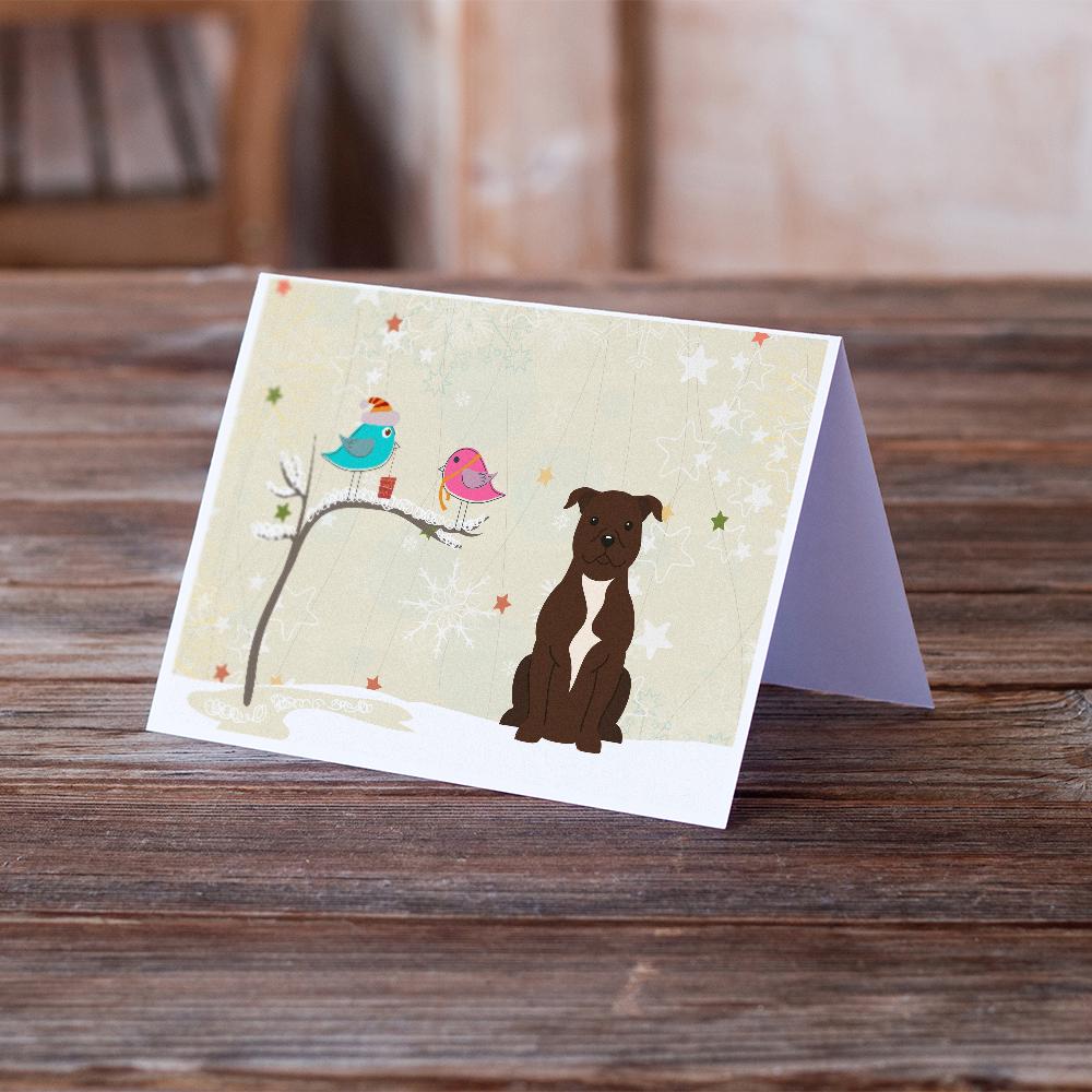 Christmas Presents between Friends Bull Terrier - Chocolate Greeting Cards Pack of 8 Blank Cards with Envelopes Whimsical A7 Size 5x7