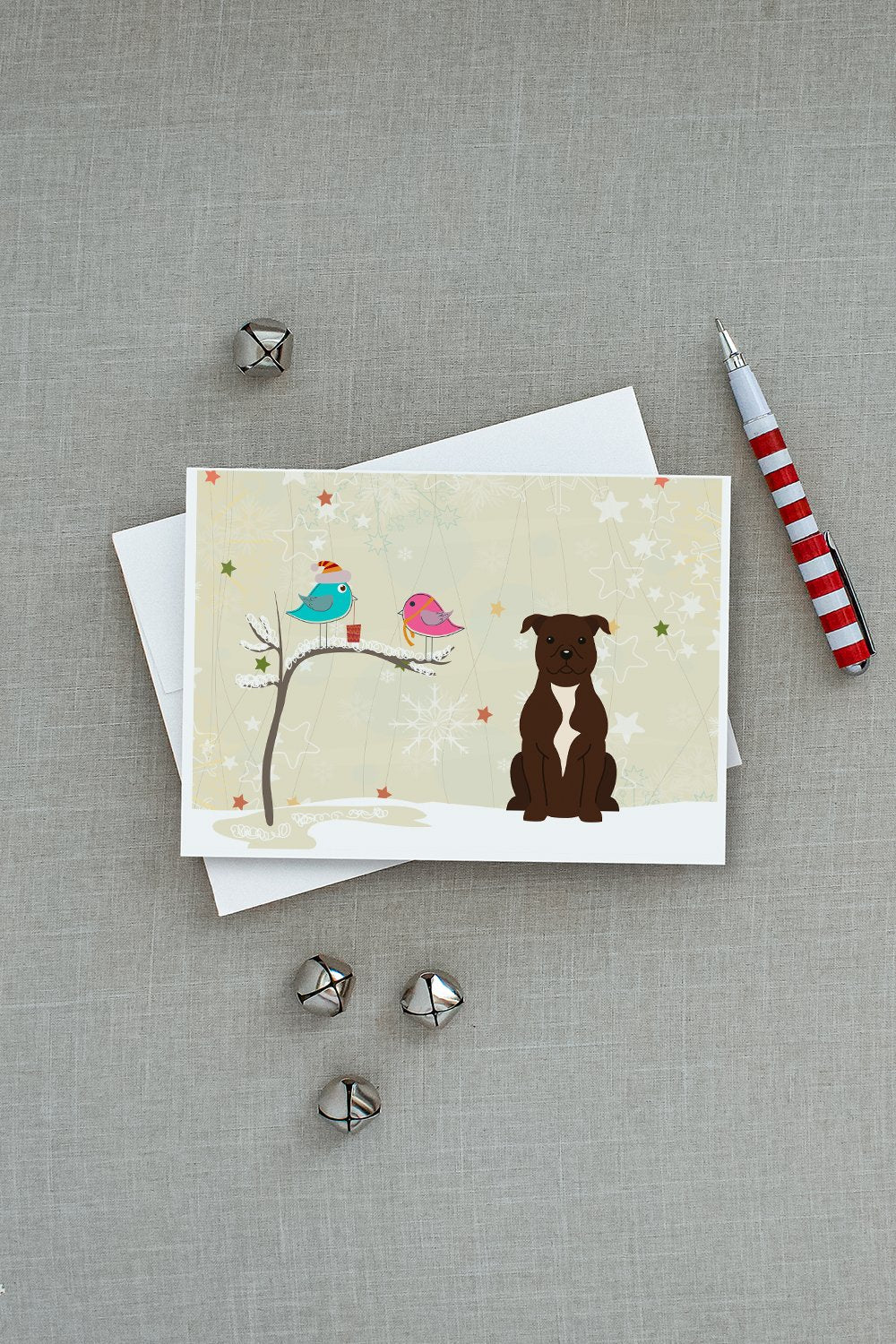 Christmas Presents between Friends Bull Terrier - Chocolate Greeting Cards Pack of 8 Blank Cards with Envelopes Whimsical A7 Size 5x7