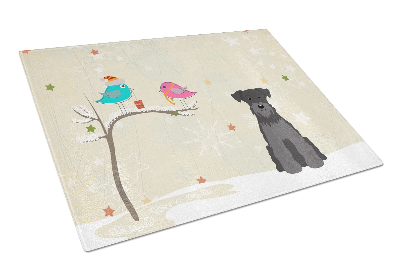 Christmas Presents between Friends Schnauzer - Black Cutting Board Tempered Glass Kitchen Cutting Surface, Heat Resistant Chopping, Non-Slip Feet, Food Prep & Serving