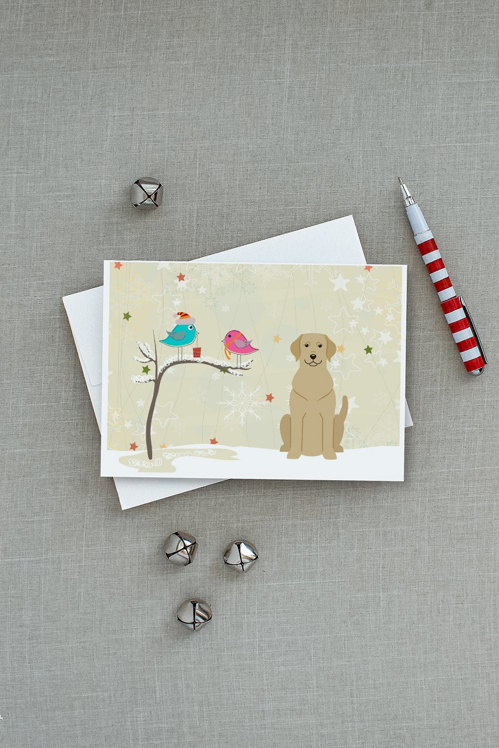 Christmas Presents between Friends Labrador Retriever - Yellow Greeting Cards Pack of 8 Blank Cards with Envelopes Whimsical A7 Size 5x7