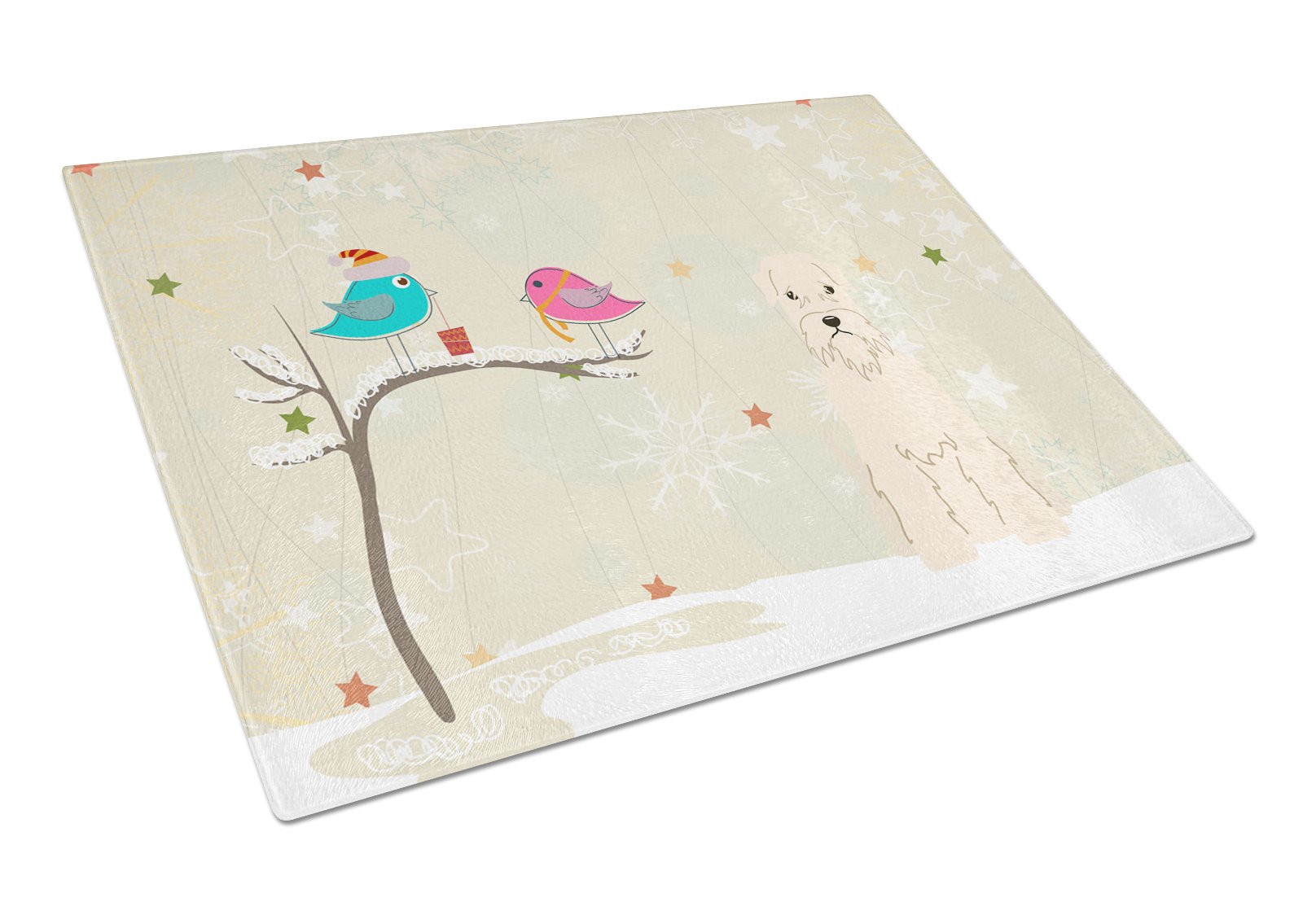 Christmas Presents between Friends Wheaten Terrier Cutting Board Tempered Glass Kitchen Cutting Surface, Heat Resistant Chopping, Non-Slip Feet, Food Prep & Serving