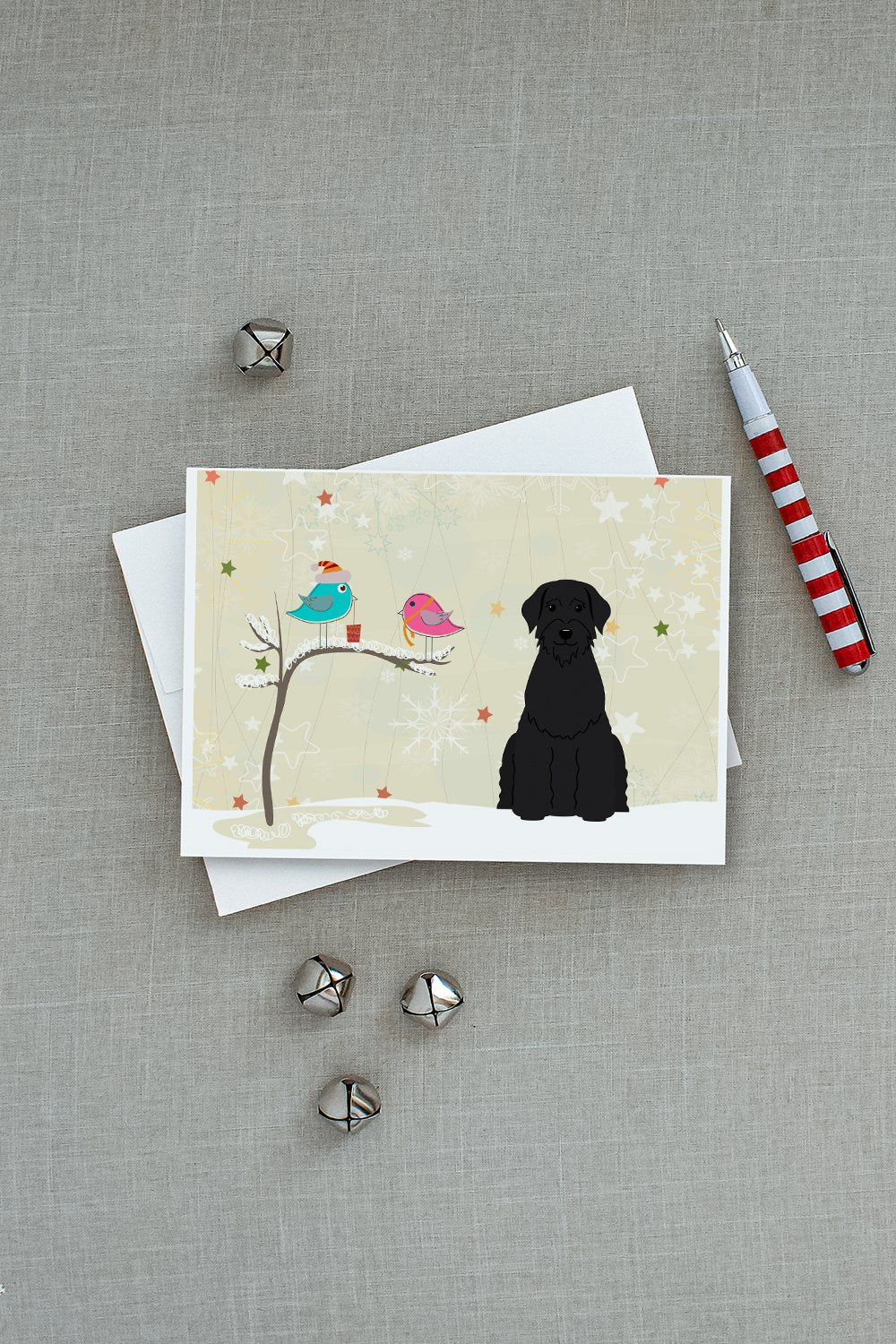 Christmas Presents between Friends Schnauzer - Giant Greeting Cards Pack of 8 Blank Cards with Envelopes Whimsical A7 Size 5x7