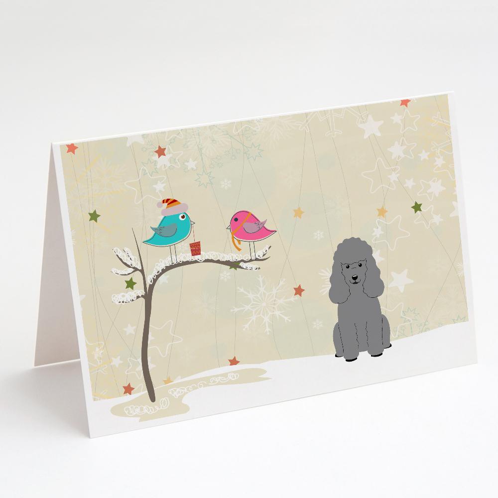 Christmas Presents between Friends Poodle - Silver Greeting Cards Pack of 8 Blank Cards with Envelopes Whimsical A7 Size 5x7
