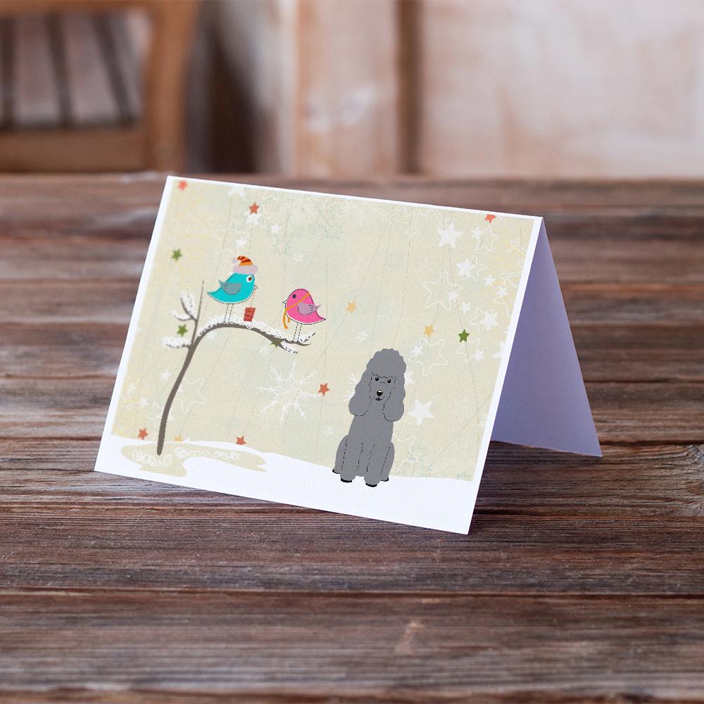 Christmas Presents between Friends Poodle - Silver Greeting Cards Pack of 8 Blank Cards with Envelopes Whimsical A7 Size 5x7