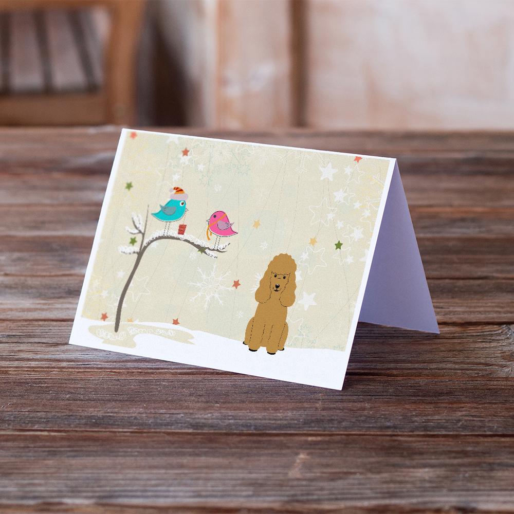 Christmas Presents between Friends Poodle - Tan Greeting Cards Pack of 8 Blank Cards with Envelopes Whimsical A7 Size 5x7