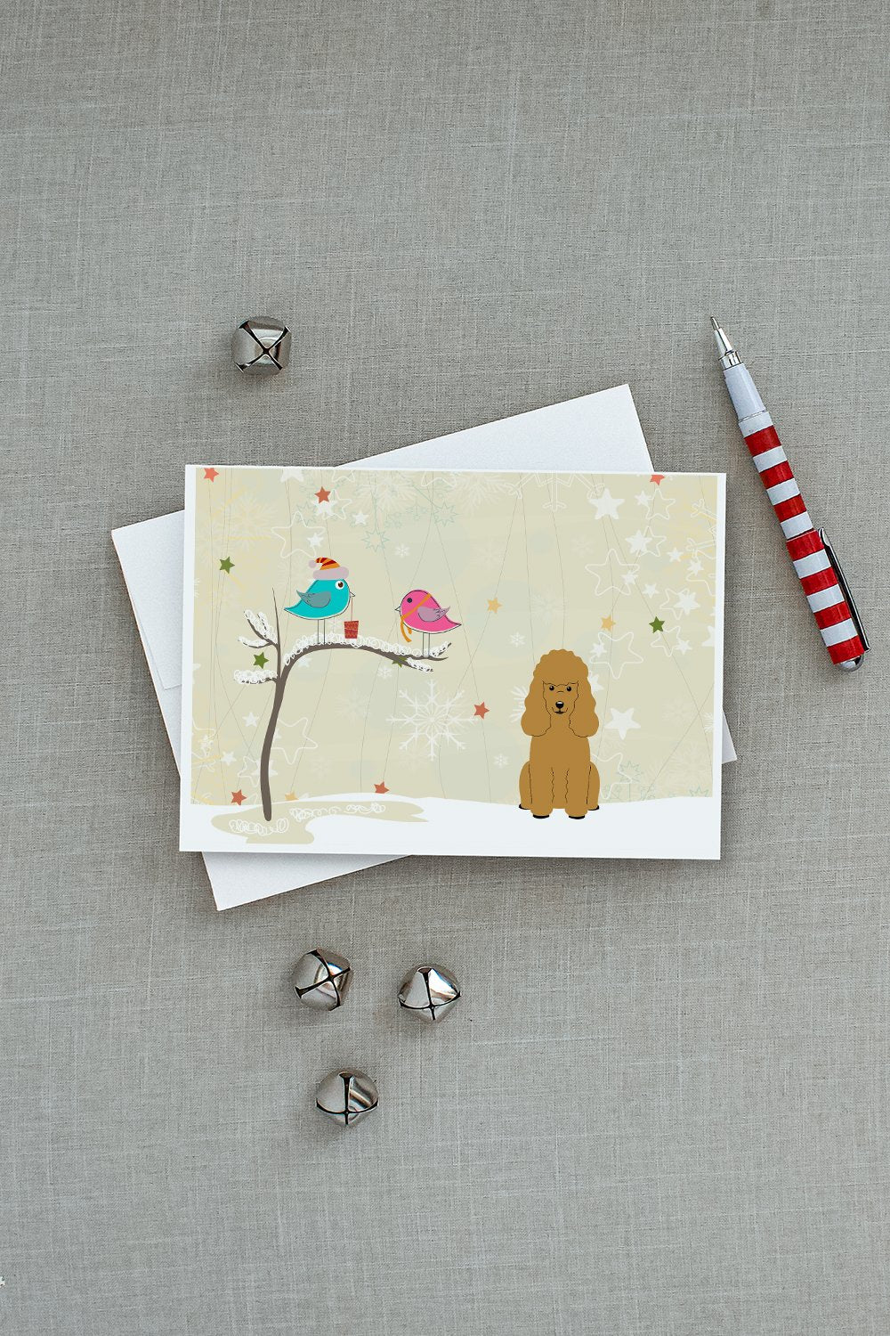Christmas Presents between Friends Poodle - Tan Greeting Cards Pack of 8 Blank Cards with Envelopes Whimsical A7 Size 5x7