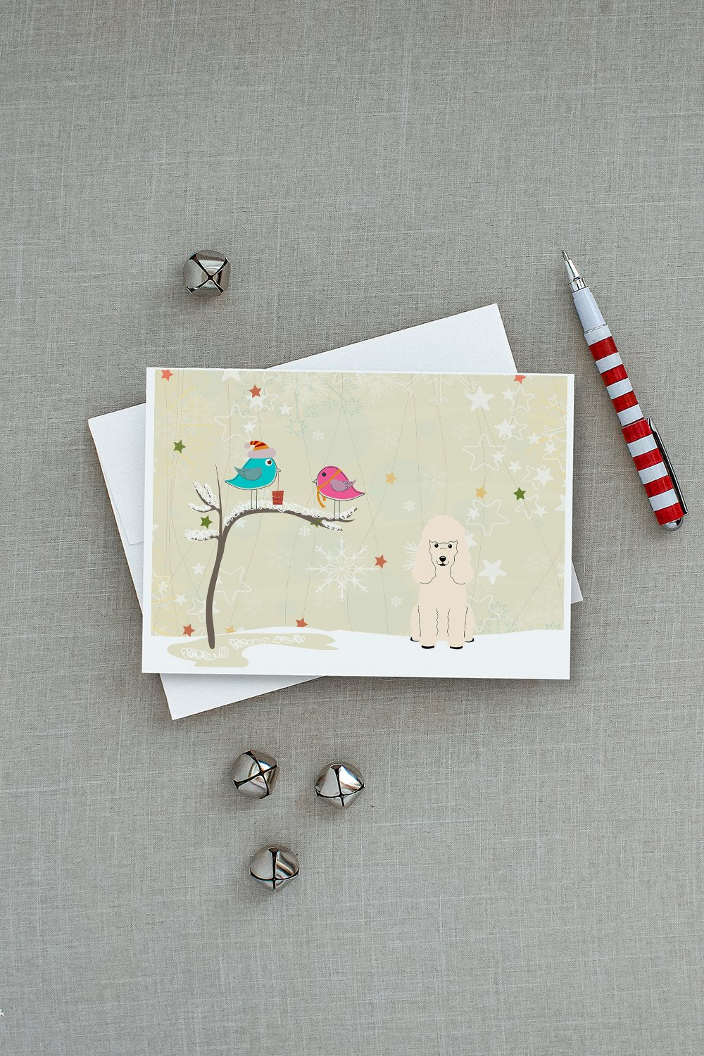Christmas Presents between Friends Poodle - White Greeting Cards Pack of 8 Blank Cards with Envelopes Whimsical A7 Size 5x7