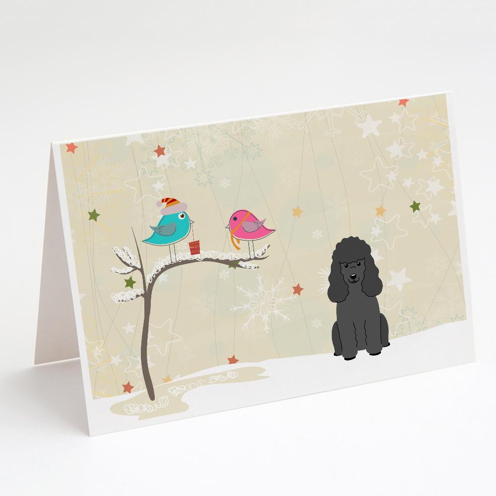 Christmas Presents between Friends Poodle - Black Greeting Cards Pack of 8 Blank Cards with Envelopes Whimsical A7 Size 5x7