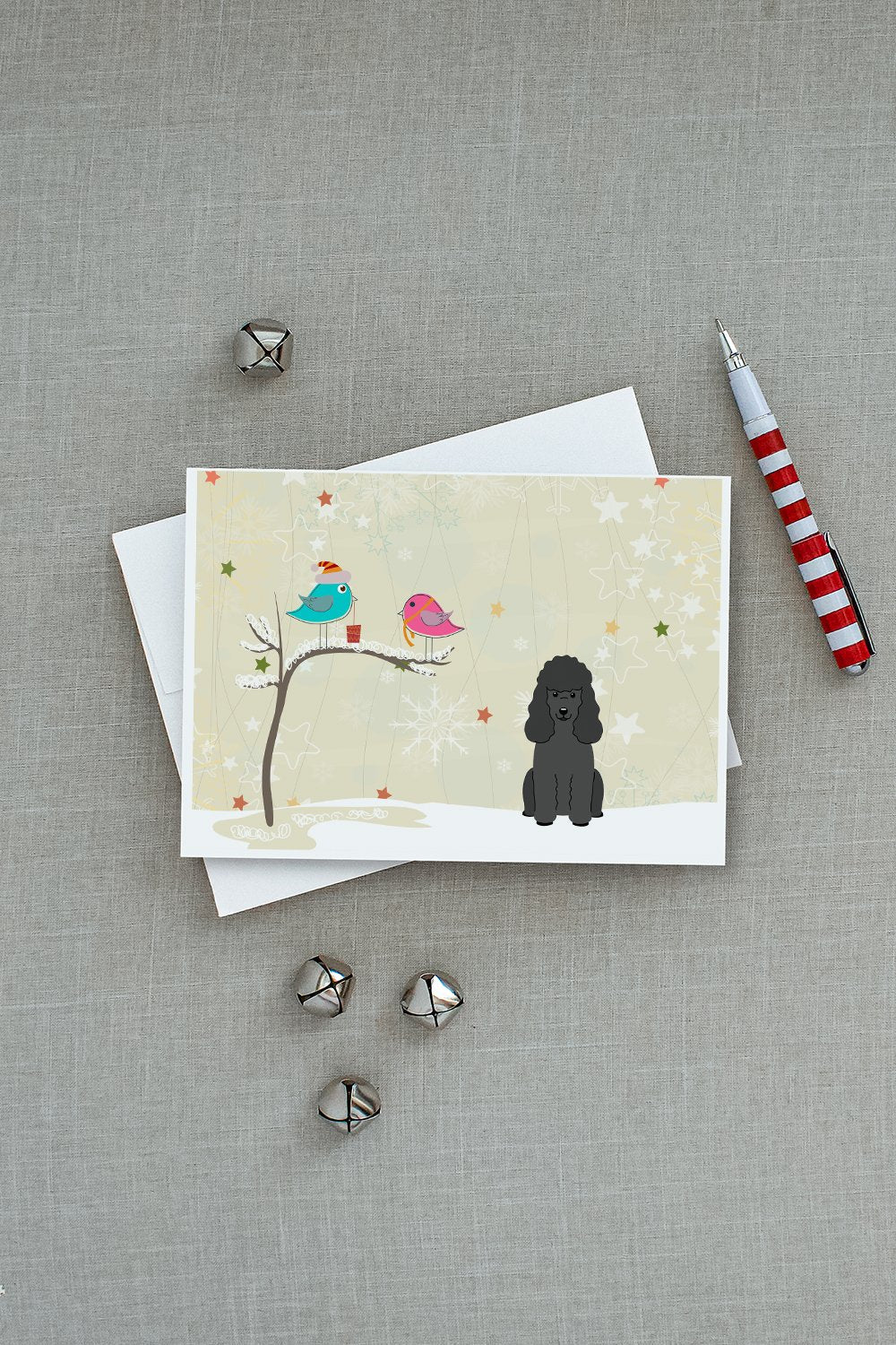 Christmas Presents between Friends Poodle - Black Greeting Cards Pack of 8 Blank Cards with Envelopes Whimsical A7 Size 5x7