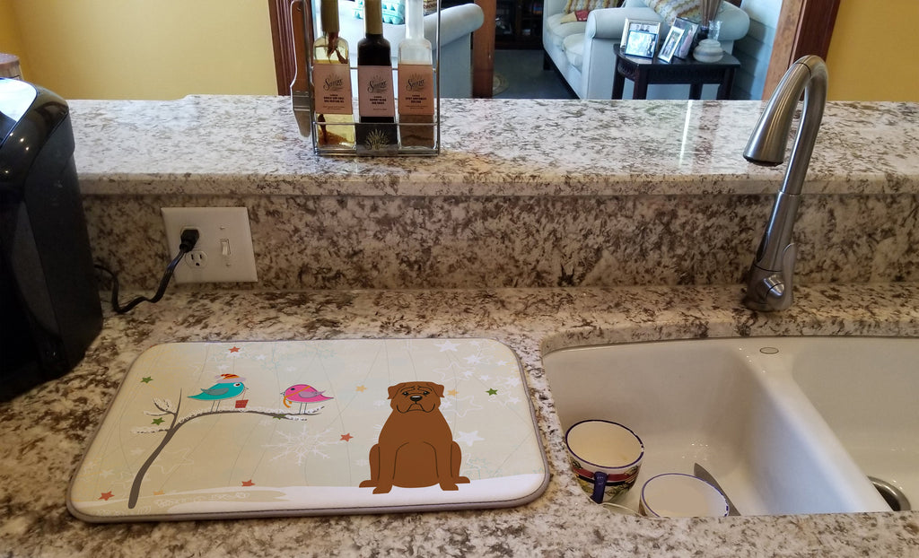 Christmas Presents between Friends Dogue de Bourdeaux Dish Drying Mat Absorbent Dish Drying Mat Pad for Kitchen Counter Dish Drainer Mat for Countertop, 14 x 21", Multicolor