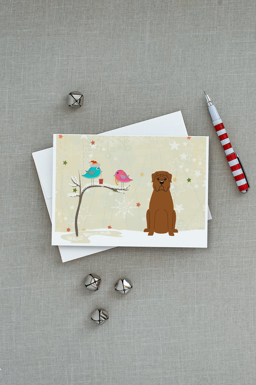 Christmas Presents between Friends Dogue de Bourdeaux Greeting Cards Pack of 8 Blank Cards with Envelopes Whimsical A7 Size 5x7