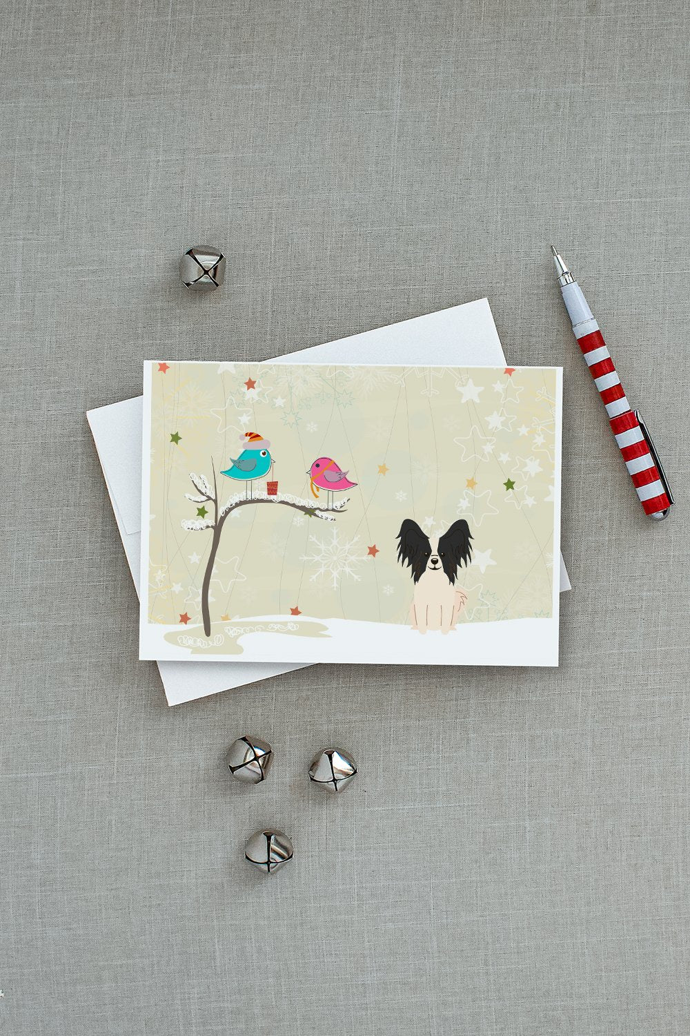 Christmas Presents between Friends Papillon - Black and White Greeting Cards Pack of 8 Blank Cards with Envelopes Whimsical A7 Size 5x7