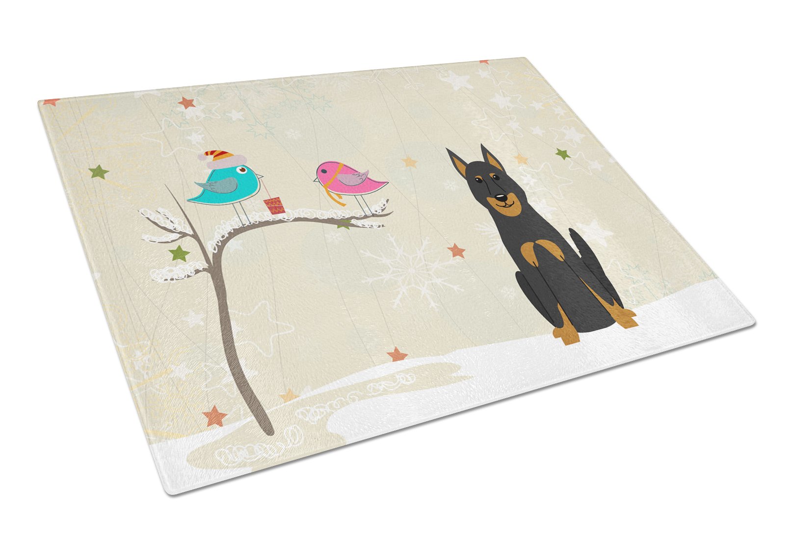 Christmas Presents between Friends Beauce Shepherd Dog Cutting Board Tempered Glass Kitchen Cutting Surface, Heat Resistant Chopping, Non-Slip Feet, Food Prep & Serving