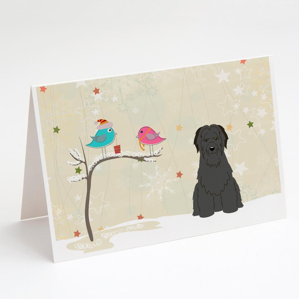 Christmas Presents between Friends Briard - Black Greeting Cards Pack of 8 Blank Cards with Envelopes Whimsical A7 Size 5x7