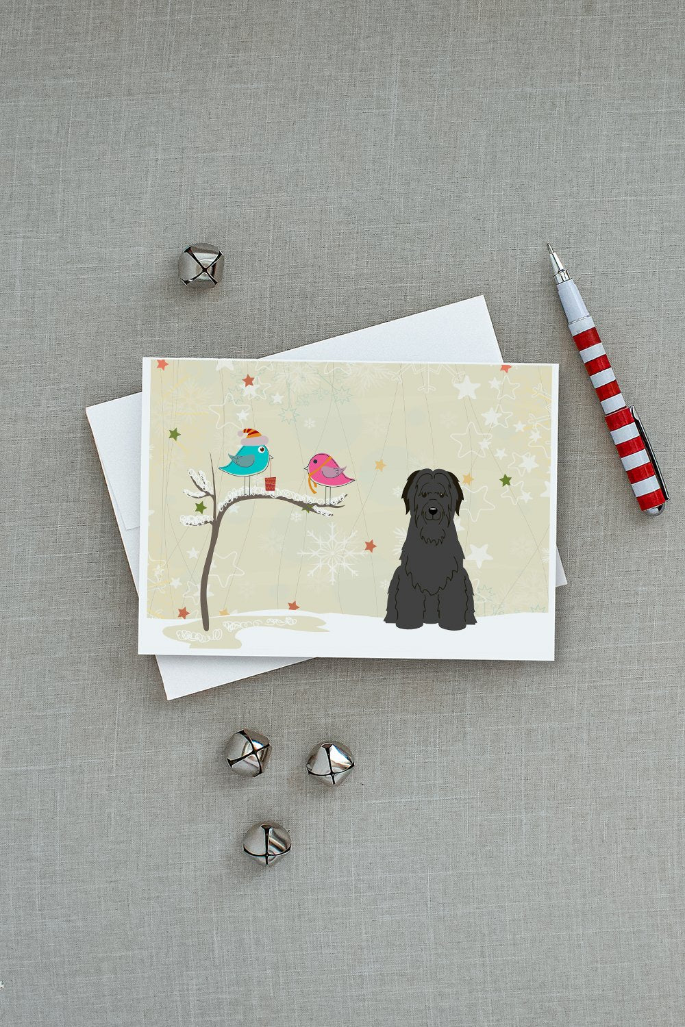 Christmas Presents between Friends Briard - Black Greeting Cards Pack of 8 Blank Cards with Envelopes Whimsical A7 Size 5x7