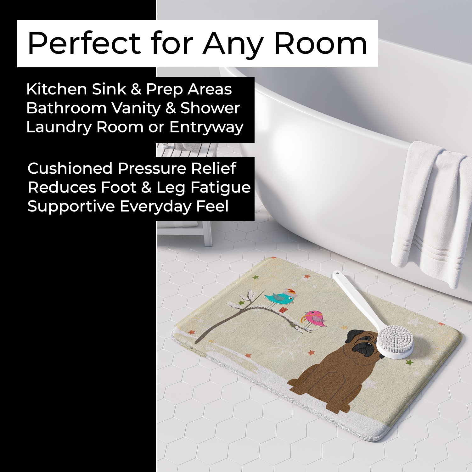 Christmas Presents between Friends Bullmastiff Memory Foam Kitchen Mat Machine Washable Anti-Fatigue Cushion Comfort Bath or Kitchen Rug