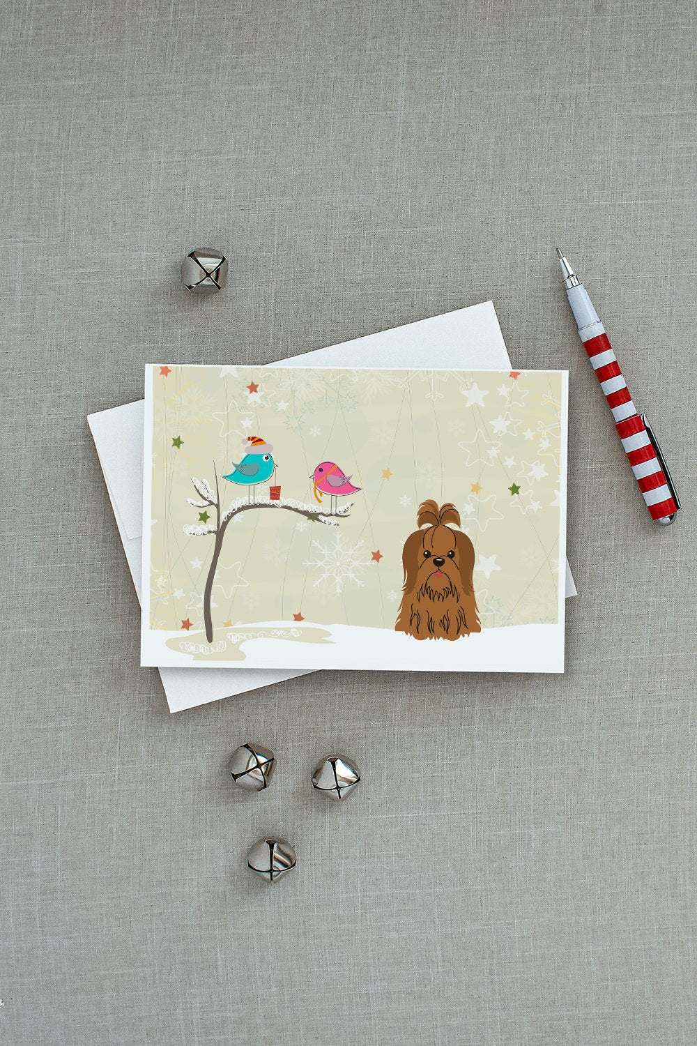 Christmas Presents between Friends Shih Tzu - Chocolate Greeting Cards Pack of 8 Blank Cards with Envelopes Whimsical A7 Size 5x7