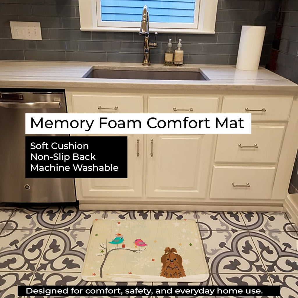 Christmas Presents between Friends Shih Tzu - Chocolate Memory Foam Kitchen Mat Machine Washable Anti-Fatigue Cushion Comfort Bath or Kitchen Rug