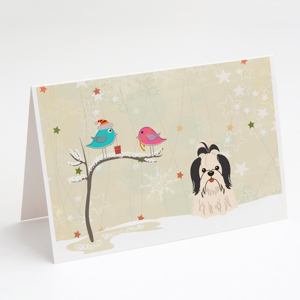Christmas Presents between Friends Shih Tzu - Black and White Greeting Cards Pack of 8 Blank Cards with Envelopes Whimsical A7 Size 5x7