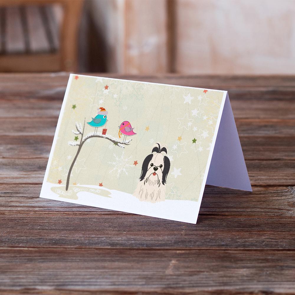 Christmas Presents between Friends Shih Tzu - Black and White Greeting Cards Pack of 8 Blank Cards with Envelopes Whimsical A7 Size 5x7