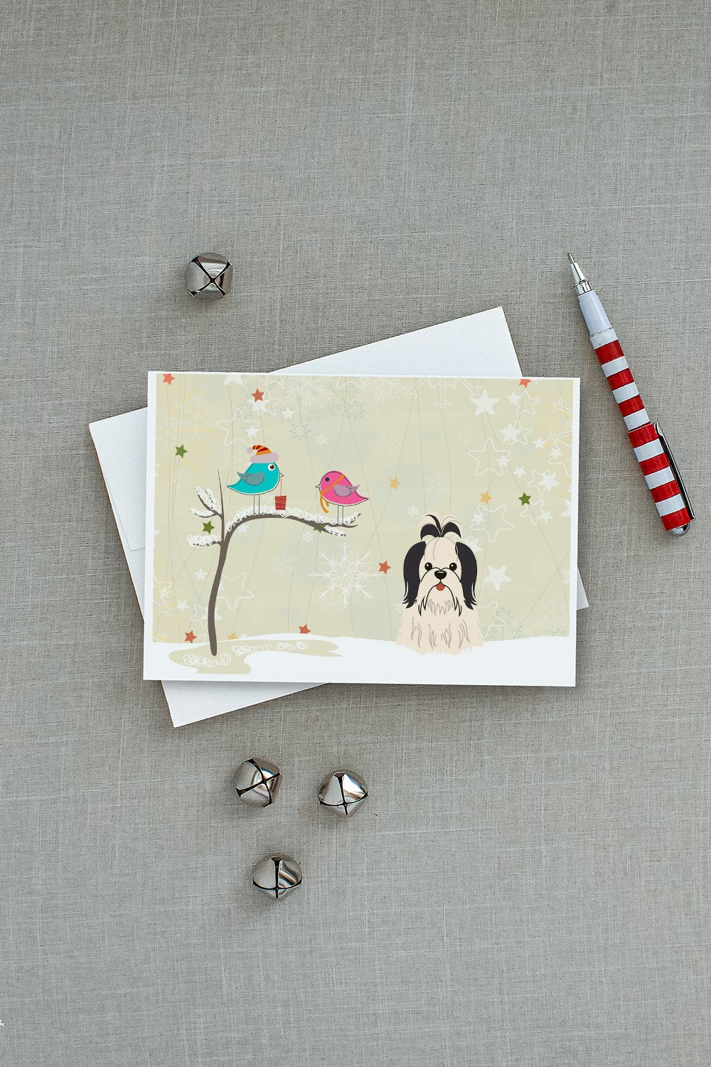 Christmas Presents between Friends Shih Tzu - Black and White Greeting Cards Pack of 8 Blank Cards with Envelopes Whimsical A7 Size 5x7