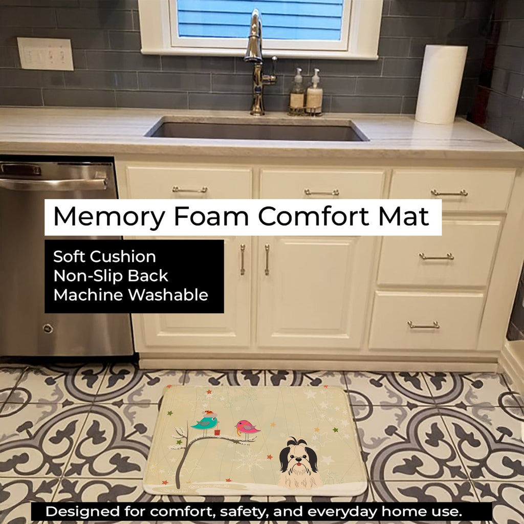 Christmas Presents between Friends Shih Tzu - Black and White Memory Foam Kitchen Mat Machine Washable Anti-Fatigue Cushion Comfort Bath or Kitchen Rug