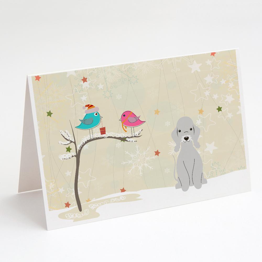 Christmas Presents between Friends Bedlington Terrier - Blue Greeting Cards Pack of 8 Blank Cards with Envelopes Whimsical A7 Size 5x7