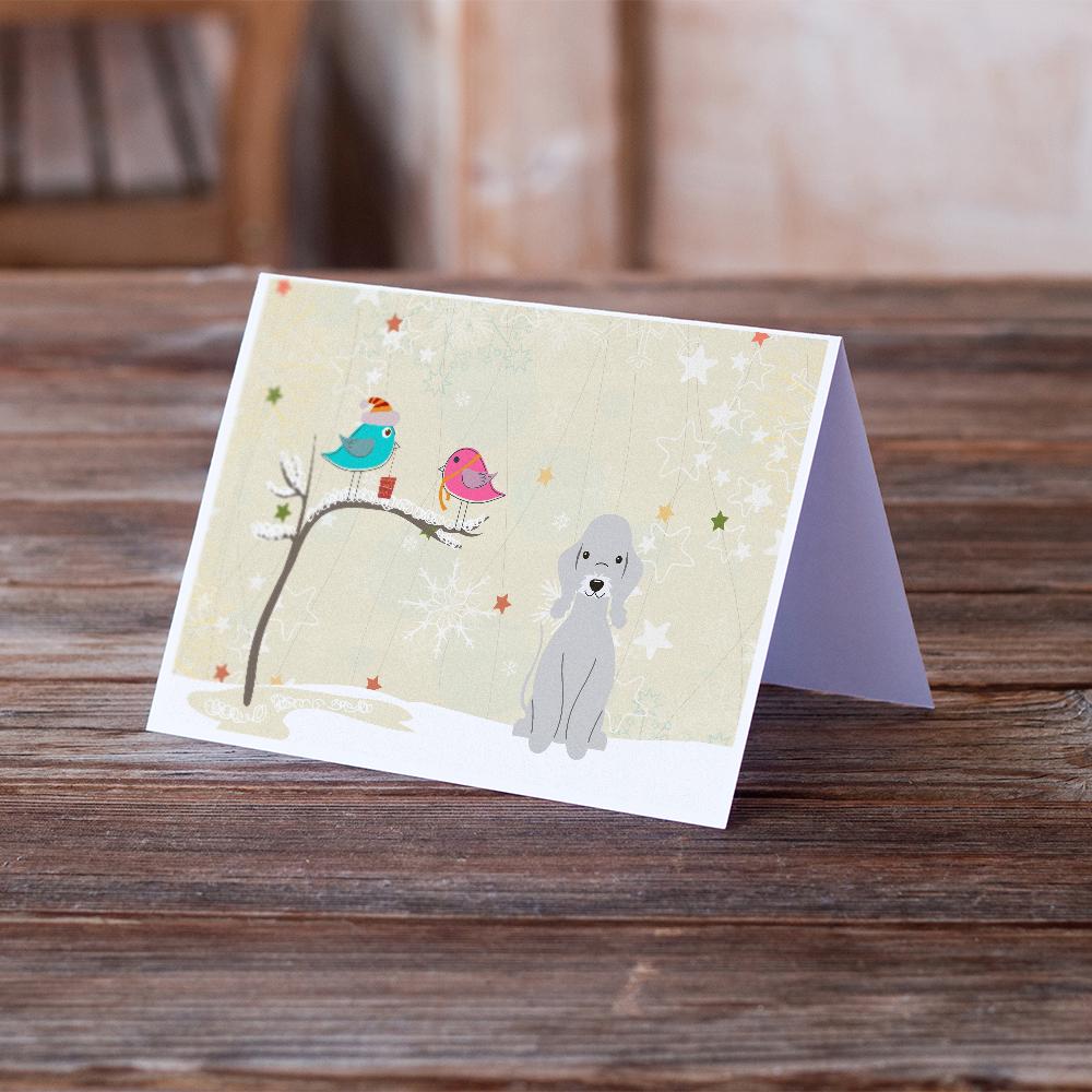 Christmas Presents between Friends Bedlington Terrier - Blue Greeting Cards Pack of 8 Blank Cards with Envelopes Whimsical A7 Size 5x7